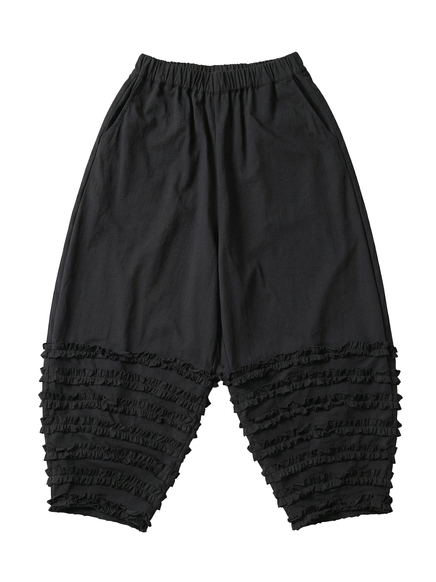 Imakokoni – pantalons et pantalons courts pour femmes, vêtements féminins, noirs, à volants superposés, taille élastique, coupe ample, décontractés
