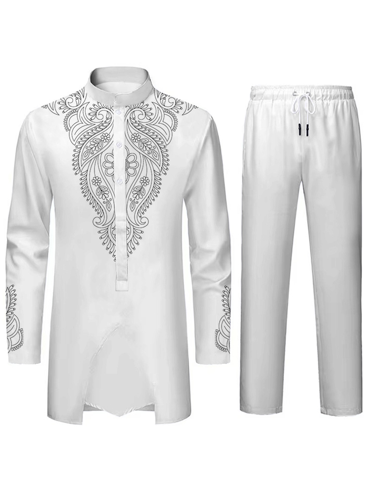 Moyen-Orient Islamique Mens Costume Costume Musulman Costume Personnalisé 3D Imprimé Motif Arabe Traditionnel Robe Lâche Respirant Deux Pièces