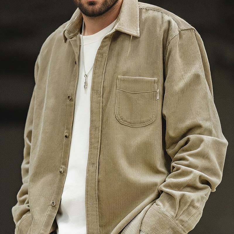 Maden chemise homme décontracté velours côtelé chemises à manches longues coupe ajustée pardessus printemps polaire veste vêtements pour hommes rétro mode Blouses