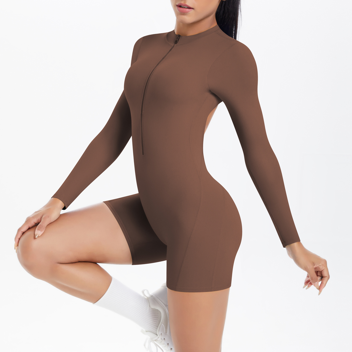 Combinaison de sport pour femme, vêtements de yoga respirants à séchage rapide, combinaison de sport à manches courtes avec fermeture éclair