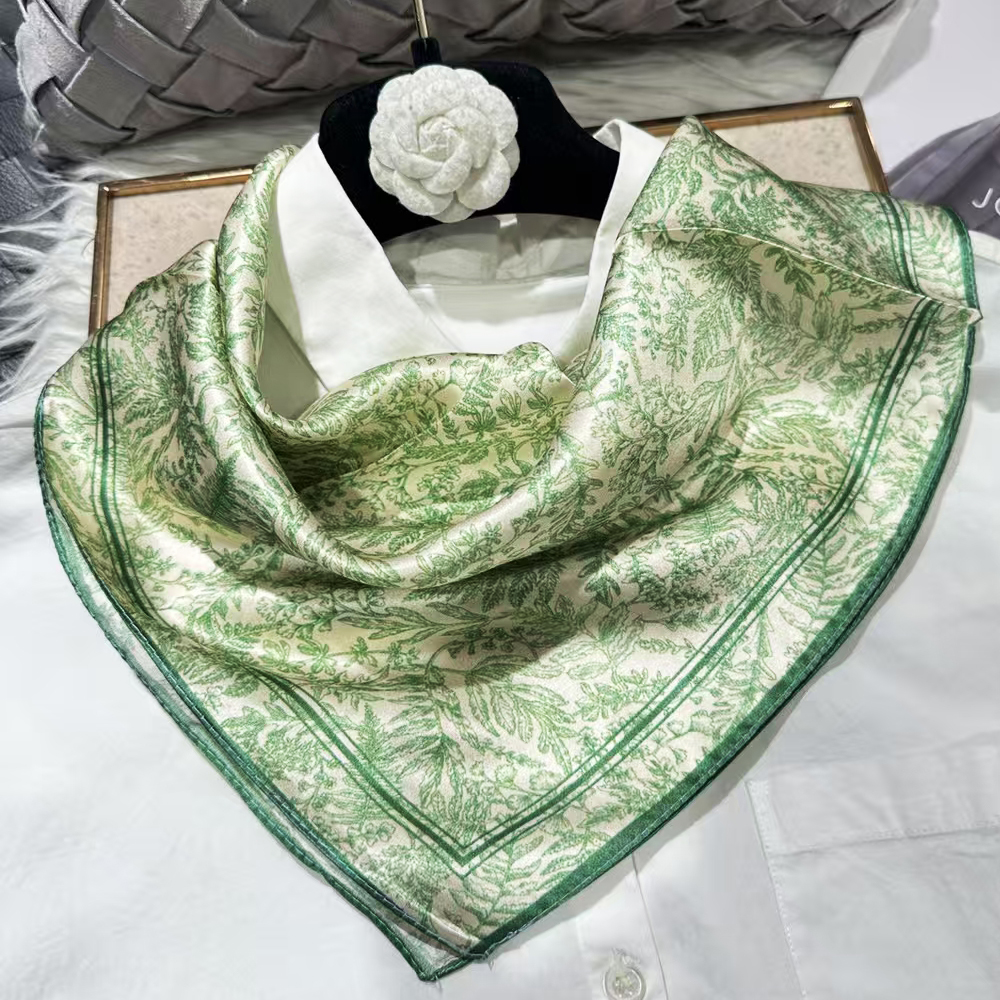 Écharpe en soie de mûrier 100% verte pour femme, foulard pour cheveux, printemps automne, élégante, motif floral, petite écharpe carrée en soie, cache-cou