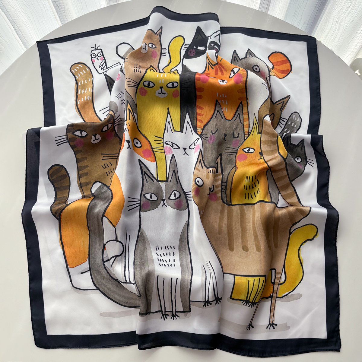 Foulard carré Imitation soie pour femmes, imprimé Animal chat, accessoires de mode, bandeau Foualrd Bandana
