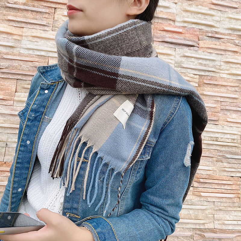 Mode rétro Plaid longue écharpe hiver chaud cachemire femmes filles Bandana foulards femme dame élégant gland hiver châle enveloppes