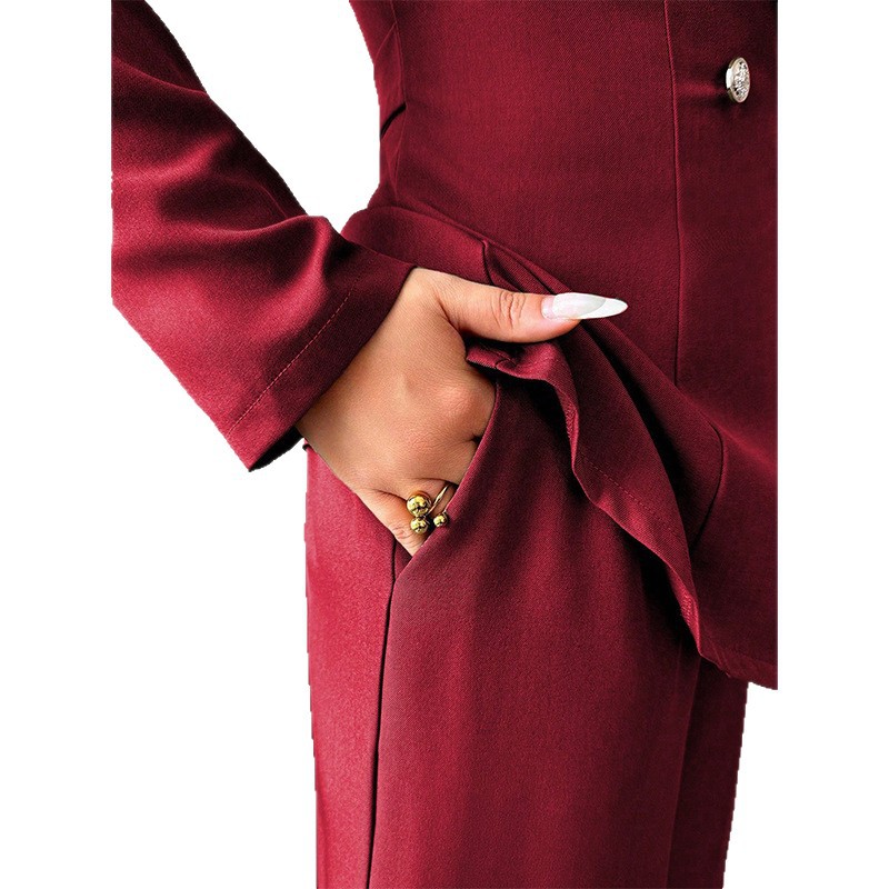 Tempérament mode pantalons minces ensembles femmes couleur unie moulante Blazer manteau pantalon droit deux pièces ensemble vêtements de transport