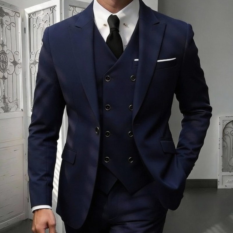 Ensemble de costume classique 3 pièces pour homme - Blazer ajusté à revers crantés avec gilet et pantalon, tenue formelle polyvalente pour les affaires et les événements