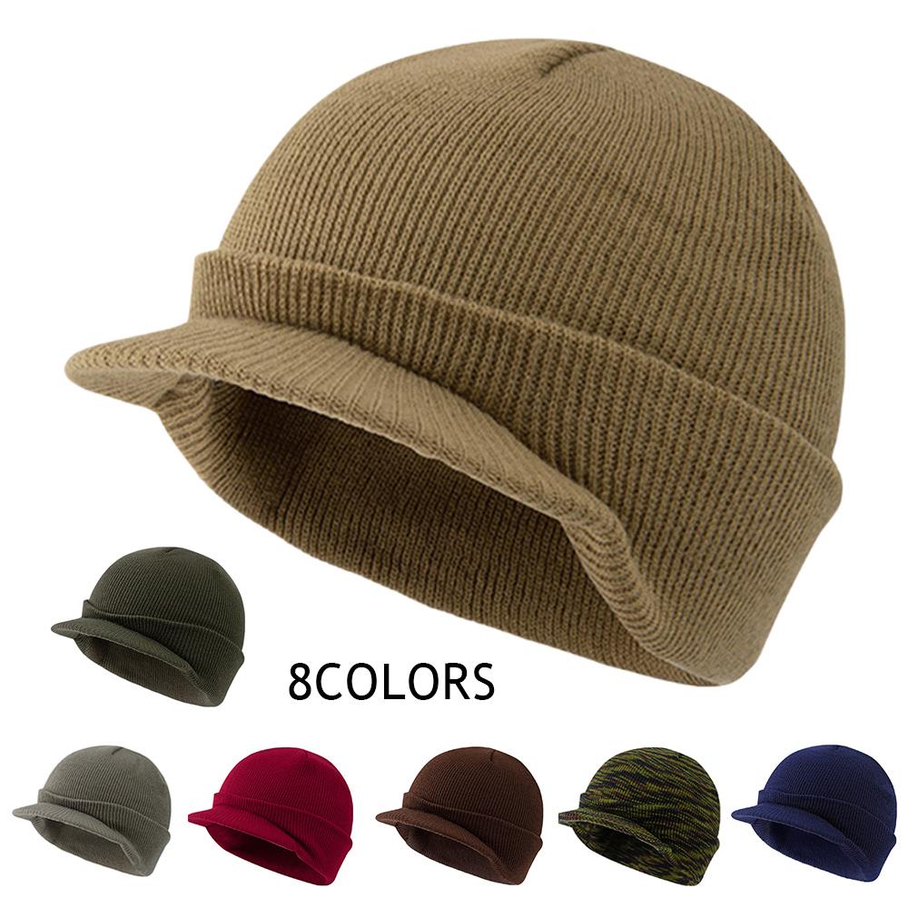 Bonnet d'hiver pour homme, bonnet doux et tendance, unisexe, à bord court, chaud, tricoté, épais, à visière, pour sports de plein air, en laine