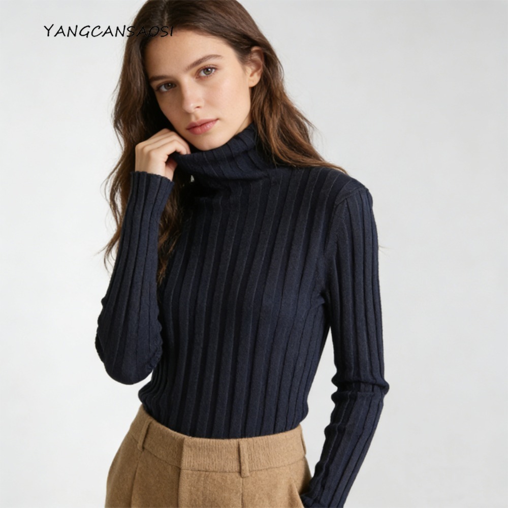 Pull en tricot pour femme, 70% soie de mûrier naturelle et 15% cachemire, col haut rayé, doux pour la peau, tendance