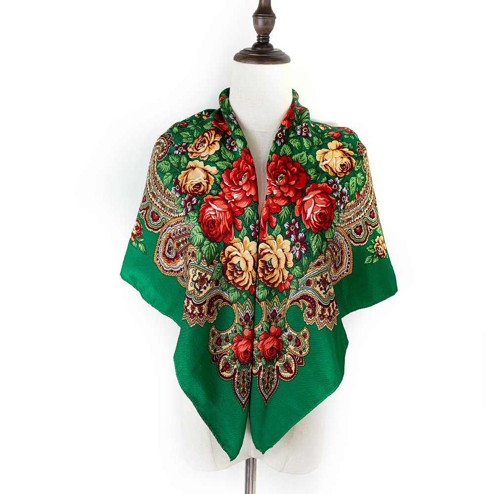 Foulard carré russe de luxe 100x100cm à imprimé floral pour femme, bandeau, bandana, châle, babouchka, mouchoir, couvre-chef féminin