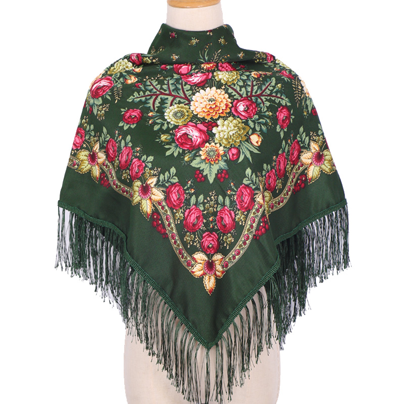 Nouveau Foulard Ethnique pour Femme, Hijab, Écharpe Musulmane Imprimée à Pompons, Châle Chaud pour Femmes d'Âge Moyen et Âgées, Bandana Carré