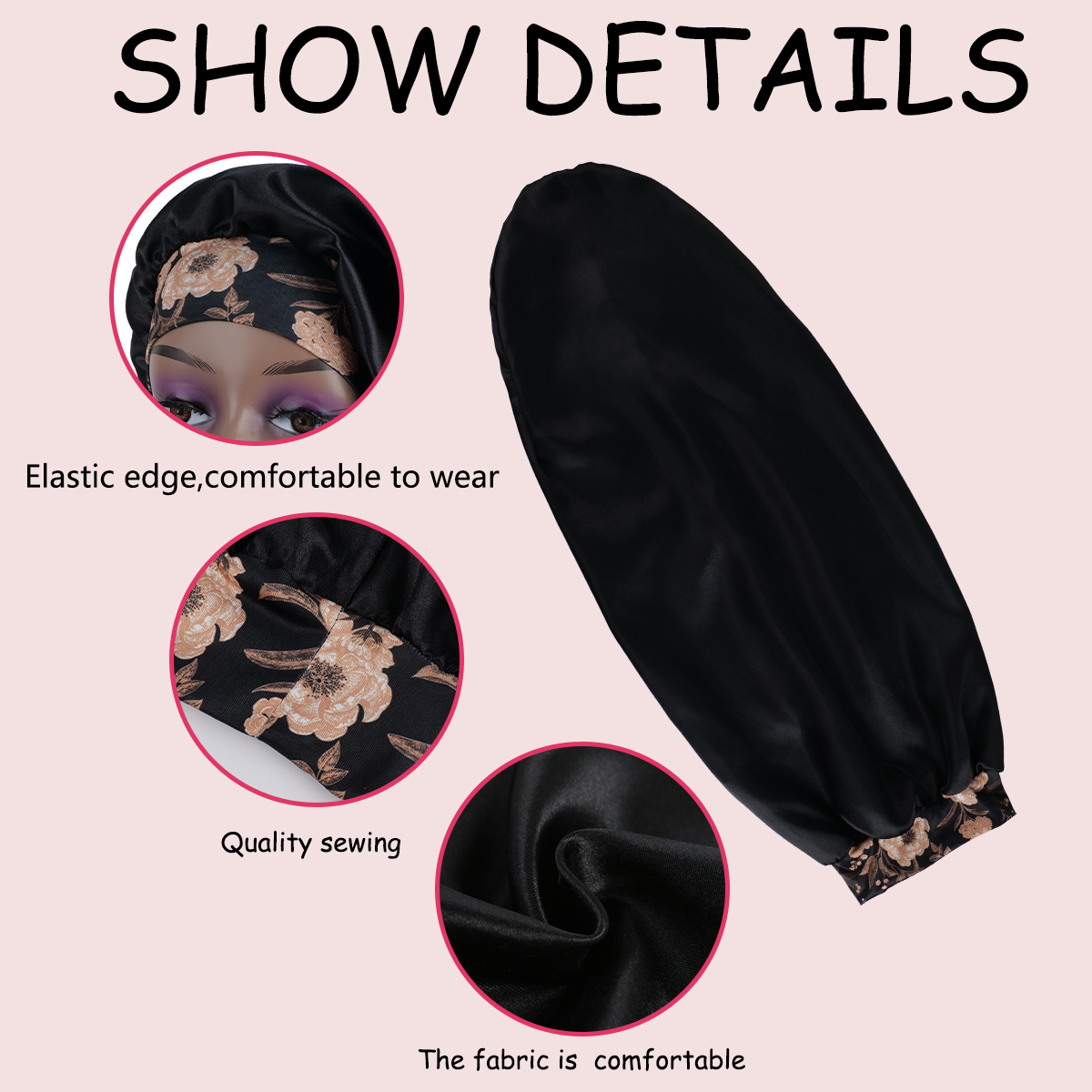 Bonnet de nuit en satin extra long pour femme – Surdimensionné, réglable, respirant pour cheveux bouclés et naturels