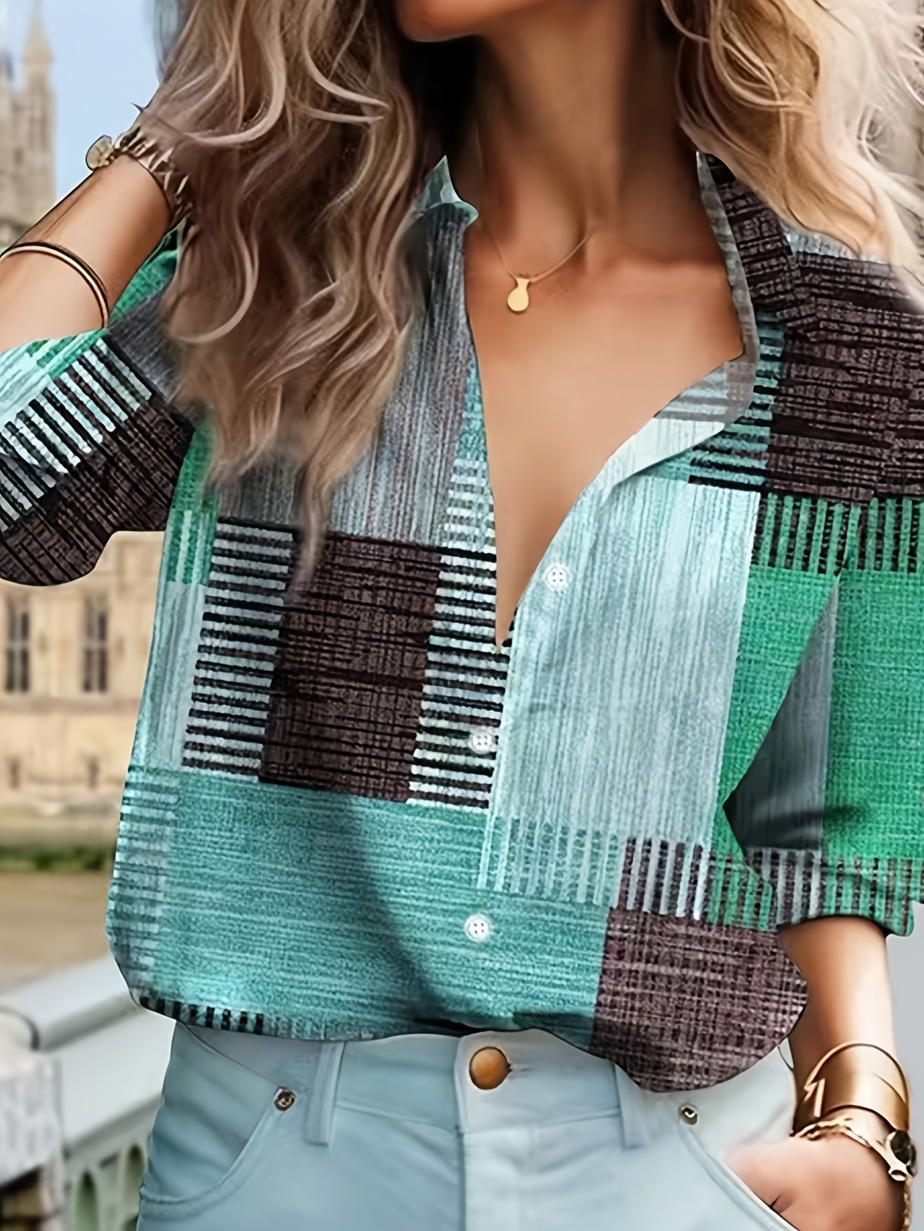 Chemisier Patchwork élégant pour femmes, chemise décontractée à manches longues pour printemps et automne, vêtements pour femmes y2k