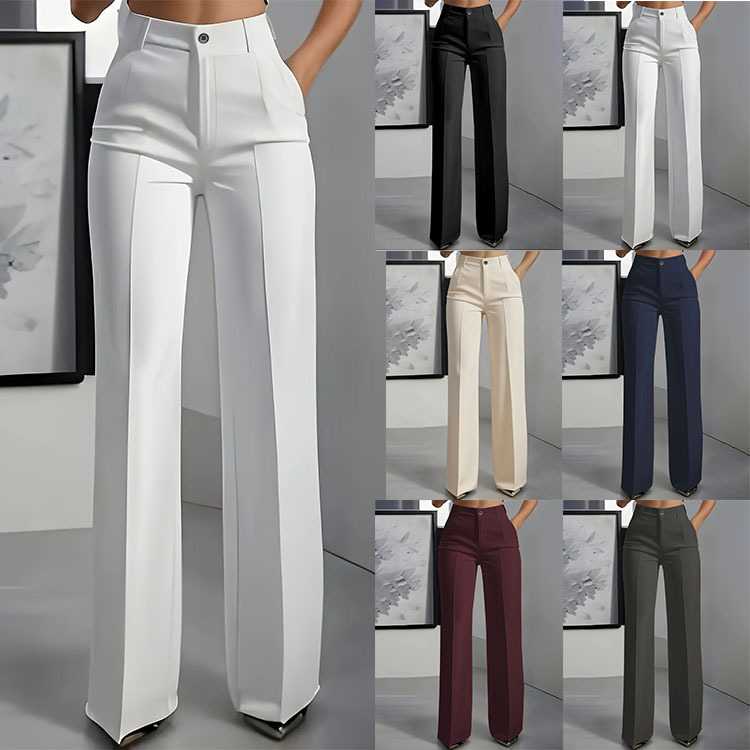 Pantalon femme 2026 décontracté, nouvelle collection, couleur unie, taille haute, boutonné, coupe droite, pantalon de costume simple pour femme