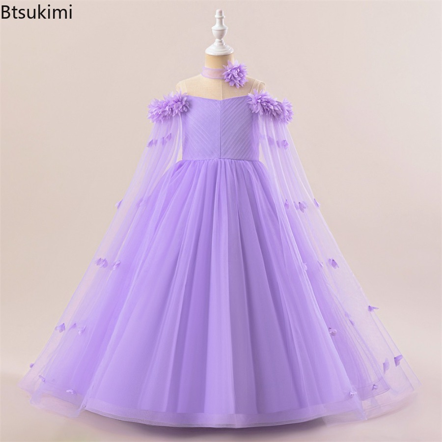 Robe de soirée de mariage à fleurs pour filles, Tutu de princesse, à la mode, en dentelle, vêtements d'anniversaire, de soirée d'été, nouvelle robe de bal