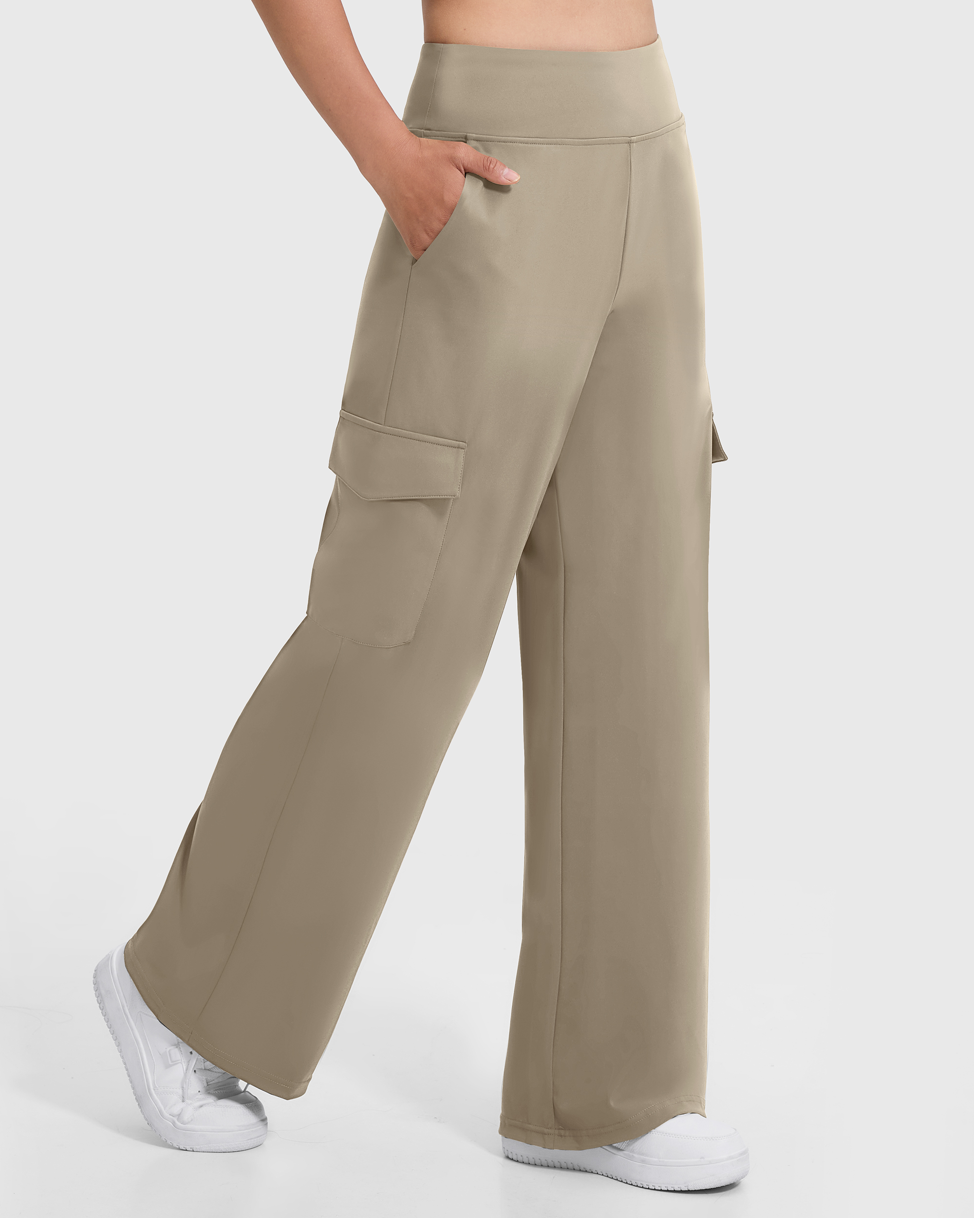 Pantalon cargo décontracté kaki pour femme, coupe droite ample, polyvalent, jambe large avec poches, style streetwear d'été