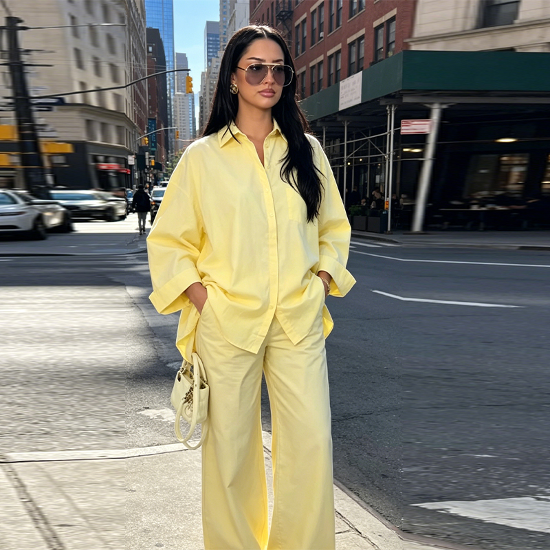Ensemble 2 Pièces Tendance pour Femme : Chemise Oversize à Manches Longues Boutonnée et Pantalon Ample Confortable – Nouvelle Collection 2026 – Style Décontracté Urbain