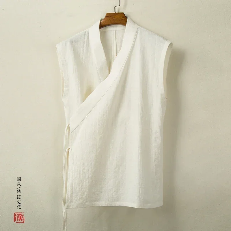 Vêtements traditionnels chinois Hanfu gilet hommes lin coton haut sans manches hommes Tang costume Kimono Cardigan