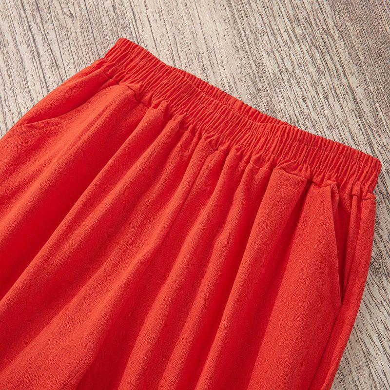 Femmes été décontracté ample Harem taille élastique coton lin pantalon neuvième pantalon