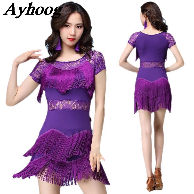 Robe de danse latine sexy pour femmes, avec empiècements en maille et franges, robe courte pour compétition de danse de salon pour adultes, tenue dynamique à franges