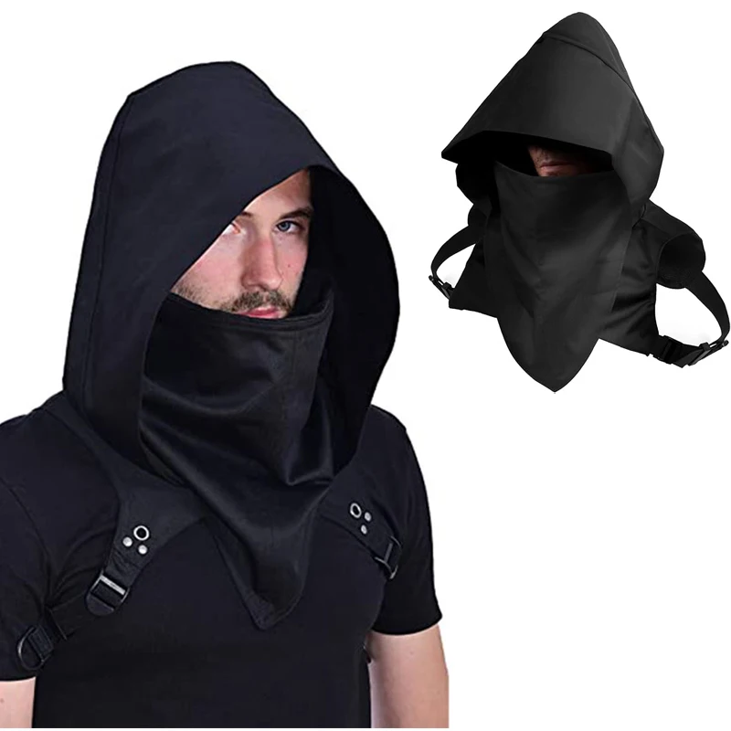 Cyberpunk Rogue Cowl Hood écharpe hiver cache-cou Costume Cape à capuche chapeau pour Halloween Cosplay et usage quotidien