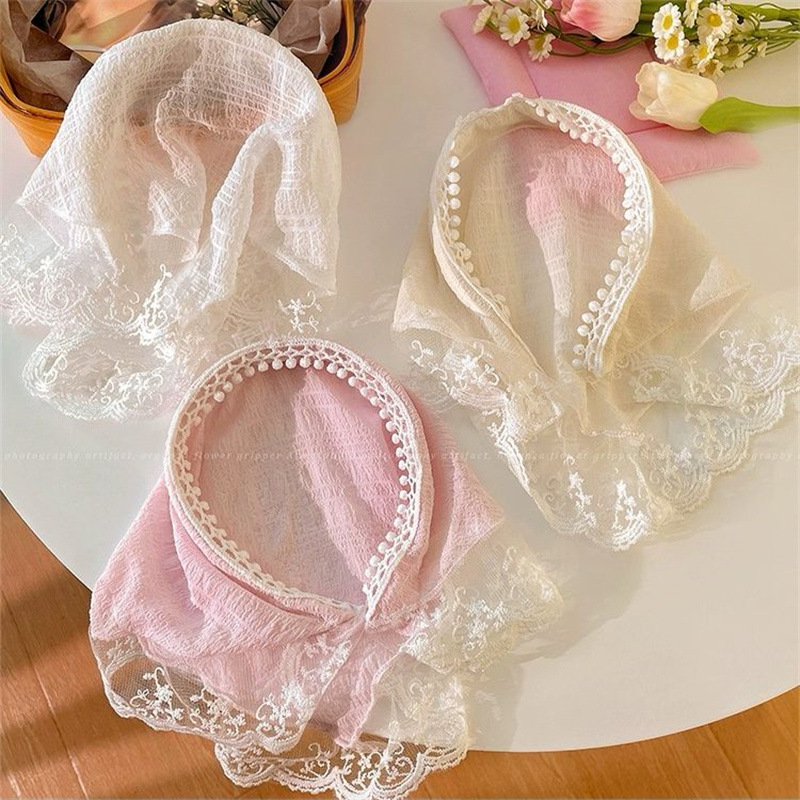 Foulard bandeau en dentelle pour femmes, Bandana Triangle de Style français avec bandeau intégré, accessoire pour cheveux Chic pastoral, 2025