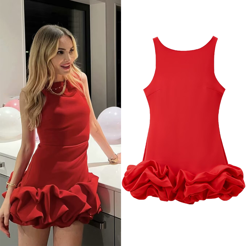 HXAO Robe femme rouge robes courtes à volants dos nu noir blanc Mini robe robes de soirée sexy