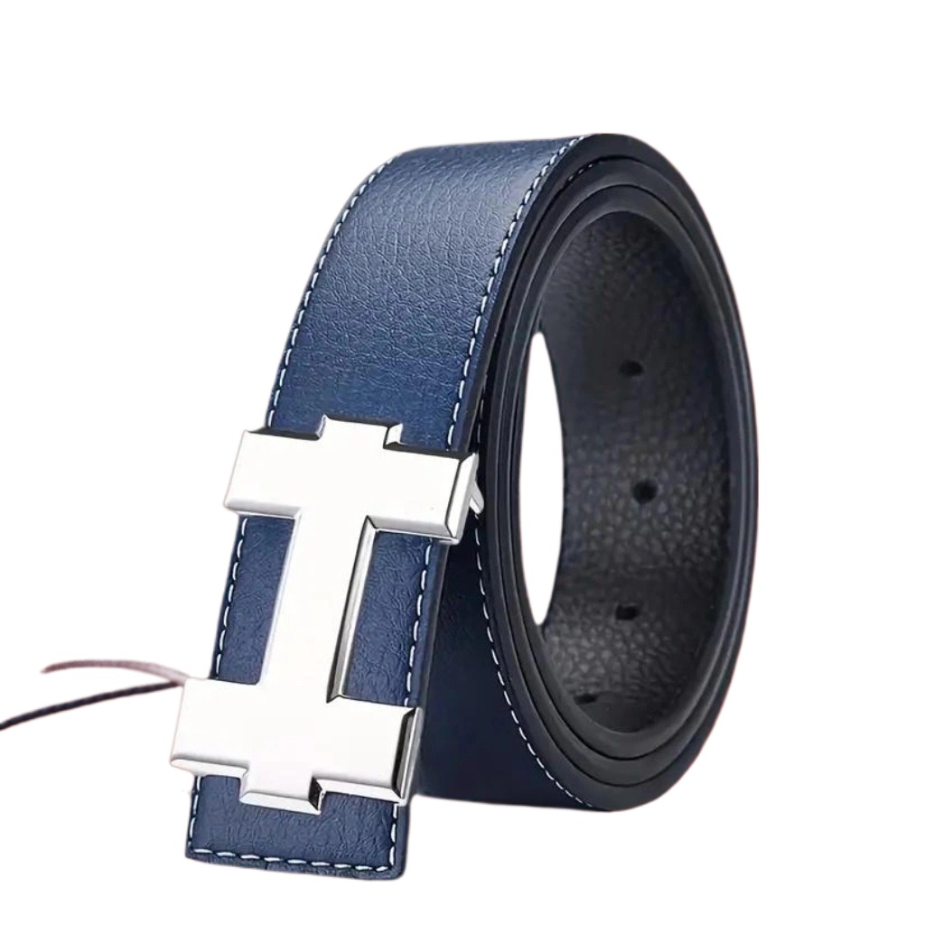 Ceinture de mode décontractée boucle coréenne boucle en alliage pour hommes et femmes ceinture pour hommes en cuir véritable tendance du commerce extérieur litchi 3.3 cm