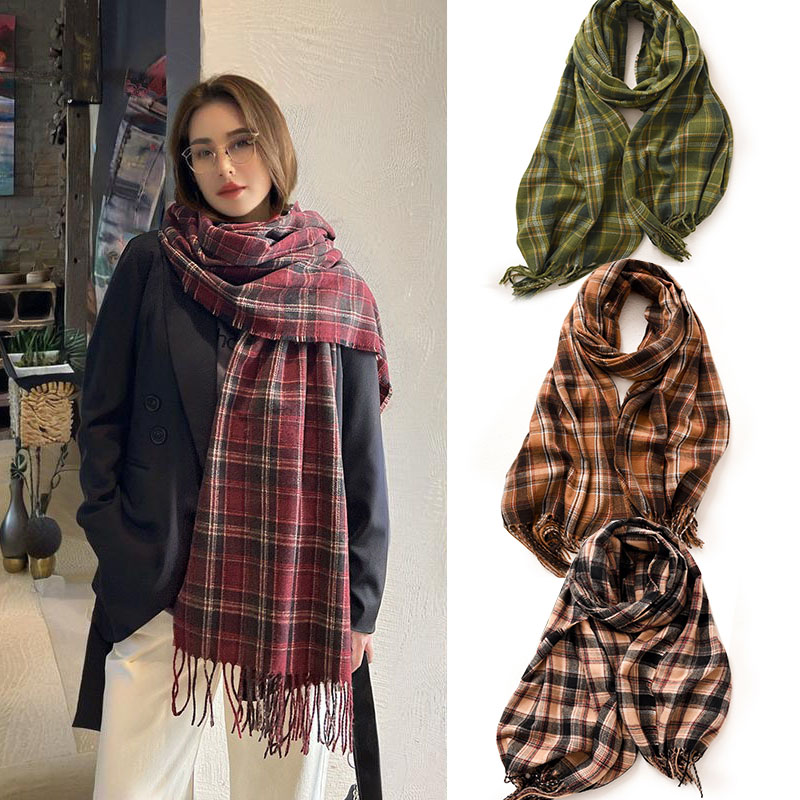 Écharpe à carreaux en cachemire pour femme, écharpes d'hiver pour femme, noir, chaud, nouveau, XWJ15