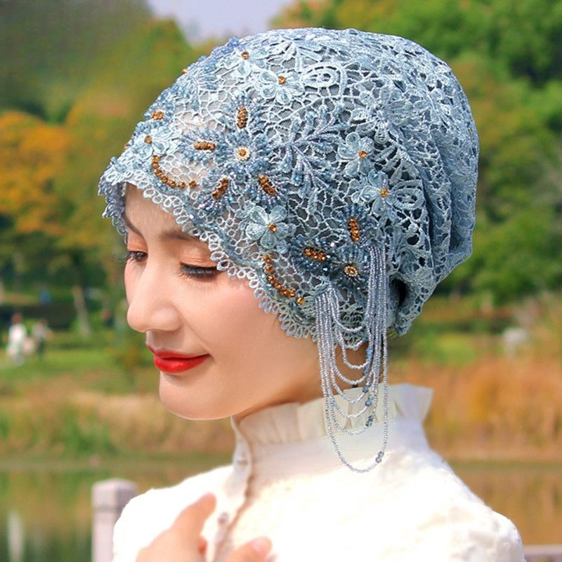Hijabs pour femmes musulmanes perles noires Eid Ramadam prière couverture de cheveux casquettes soirée luxe Kufi chapeaux Turban Islam foulards