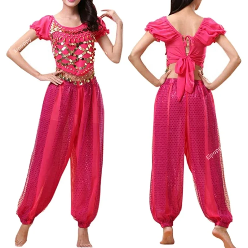 Ensemble de costumes de danse du ventre pour femmes, hauts à paillettes avec sarouel, haut court, pantalon sarouel, tenue de danse arabe d'halloween