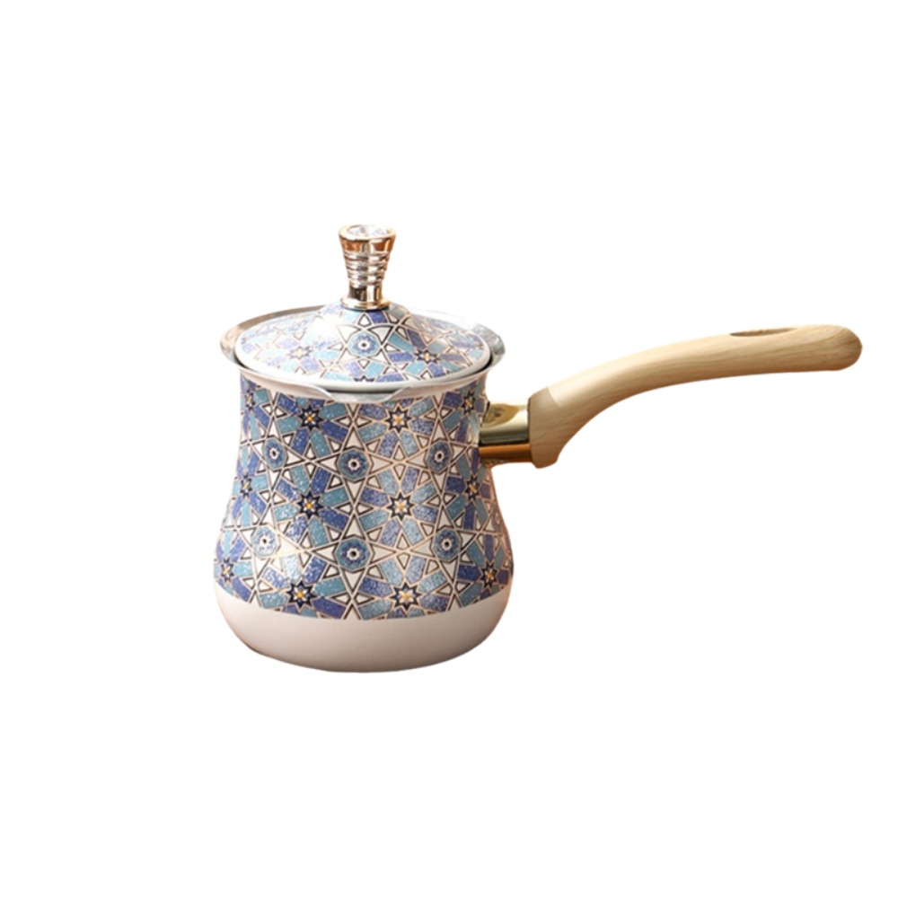 Cafetière turque 550 ml avec longue poignée en bois, style arabe, pot à faire fondre le beurre, en acier inoxydable, avec bec verseur en V, pot à lait et thé