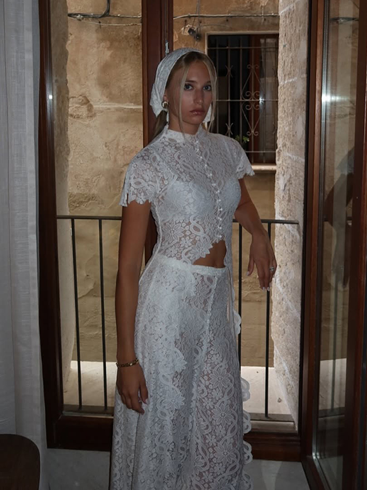 Ensemble décontracté pantalon et manteau long en dentelle pour femme, hauts transparents unis et pantalons droits longs, collection automne 2026, tenues élégantes pour femme