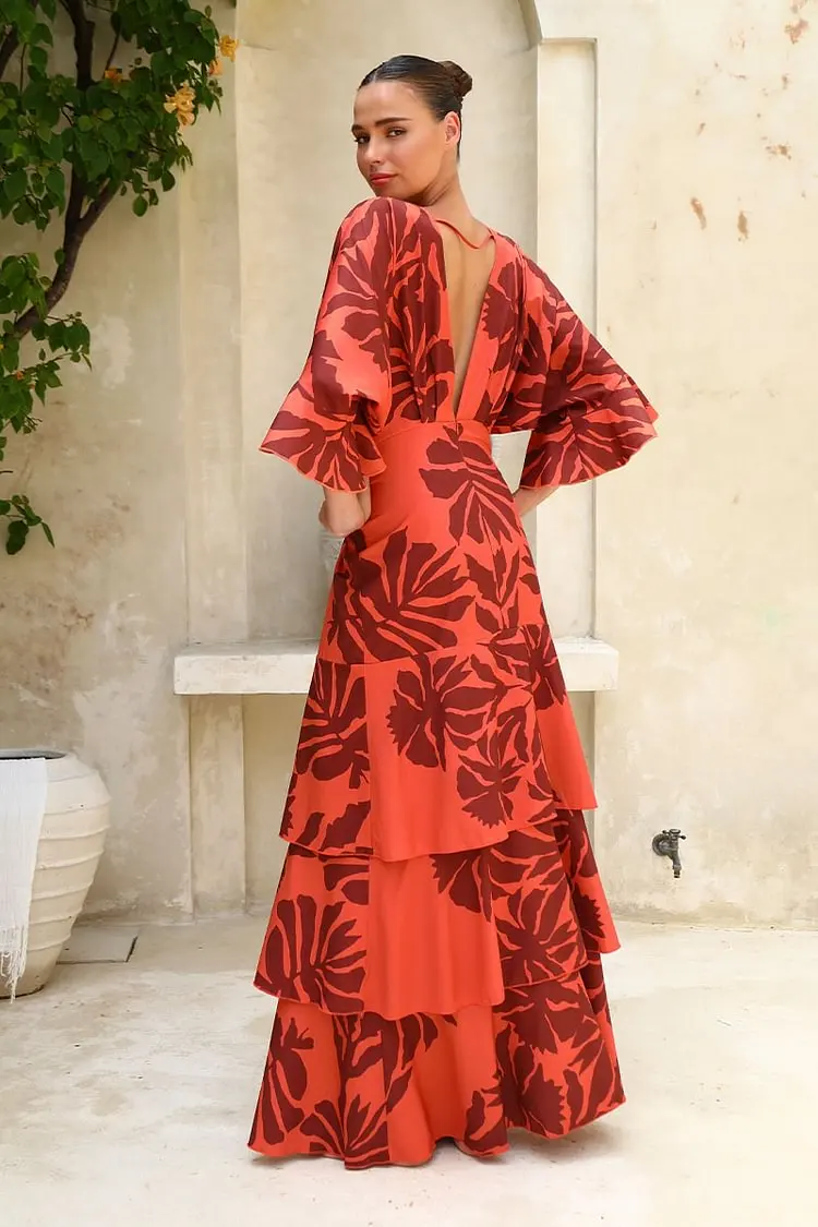 FLAXMAKER Maxi robe longue femmes Sexy sans manches à volants manches Dolman robes imprimées Bandeau fleur imprimé robe d'été 2025