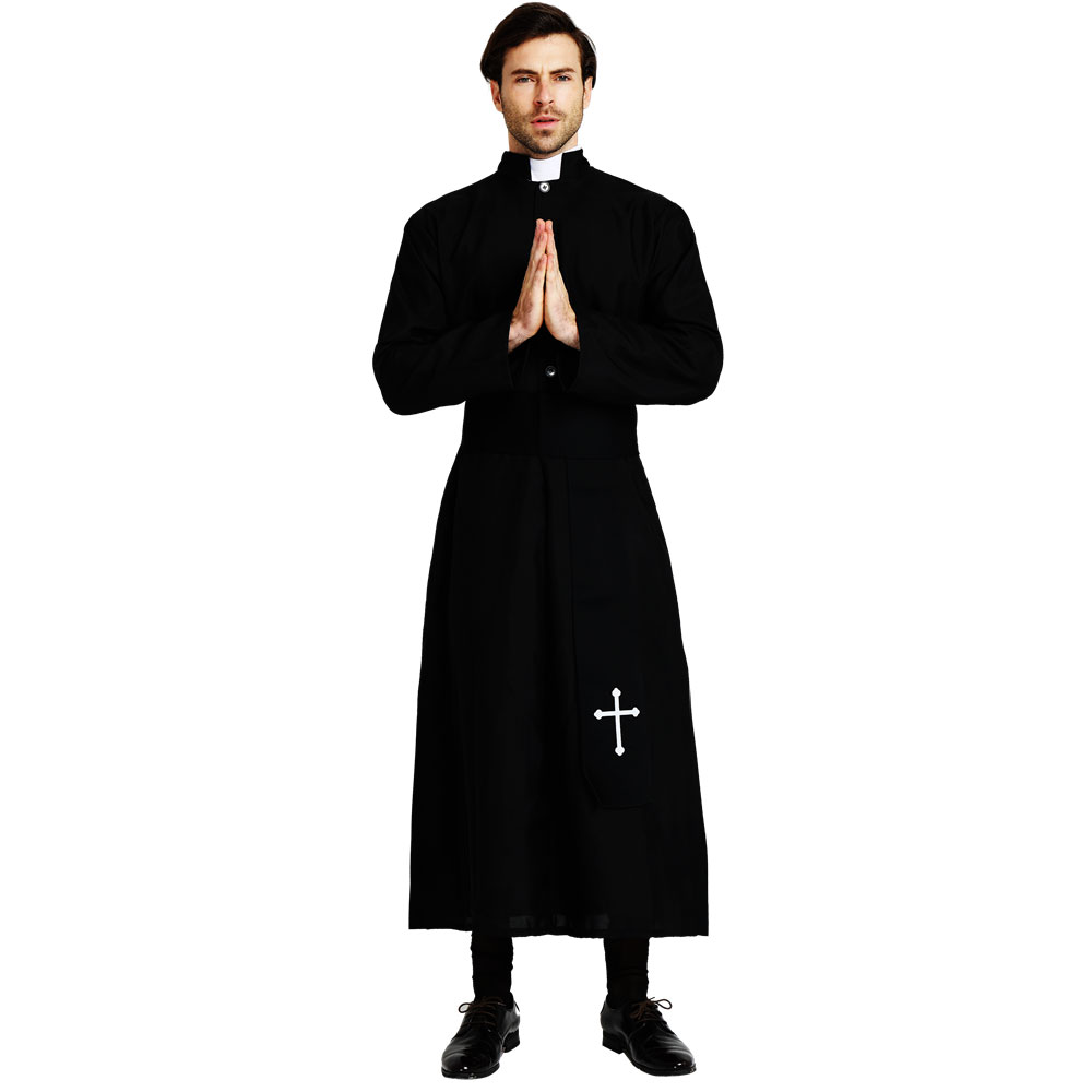 Umorden adulte noir Noble prêtre Costume hommes religieux pasteur père Costumes Halloween pourim fête Mardi Gras déguisement