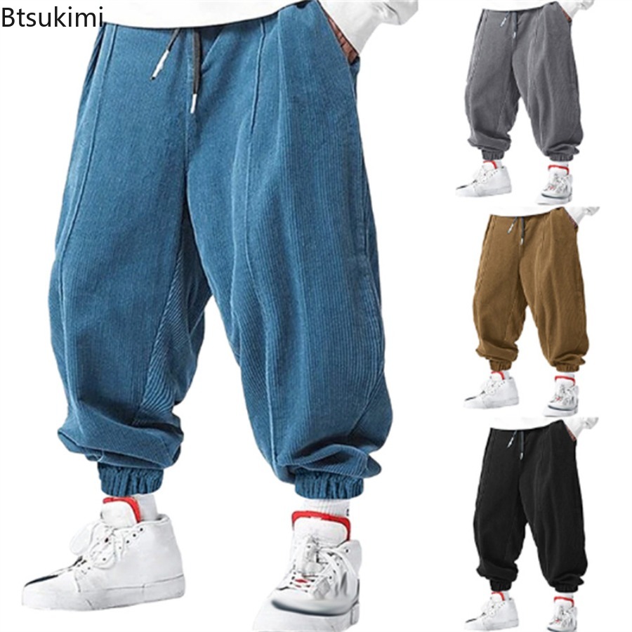 Pantalon en velours côtelé pour homme 2026 – Tendance décontractée, avec cordon de serrage, longueur cheville, coupe ample, style Harem, pantalon de survêtement, jogger