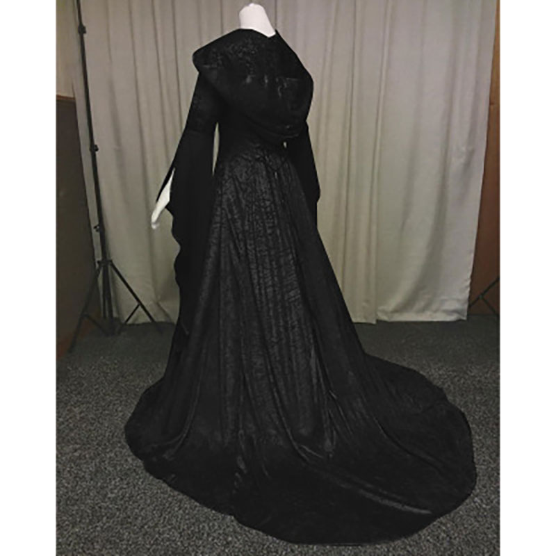 Robe de mariée de style rétro médiéval, robe à capuche, robe à taille cintrée, cosplay, Halloween, robe à capuche pour femme, costume de jeu de rôle HQ001