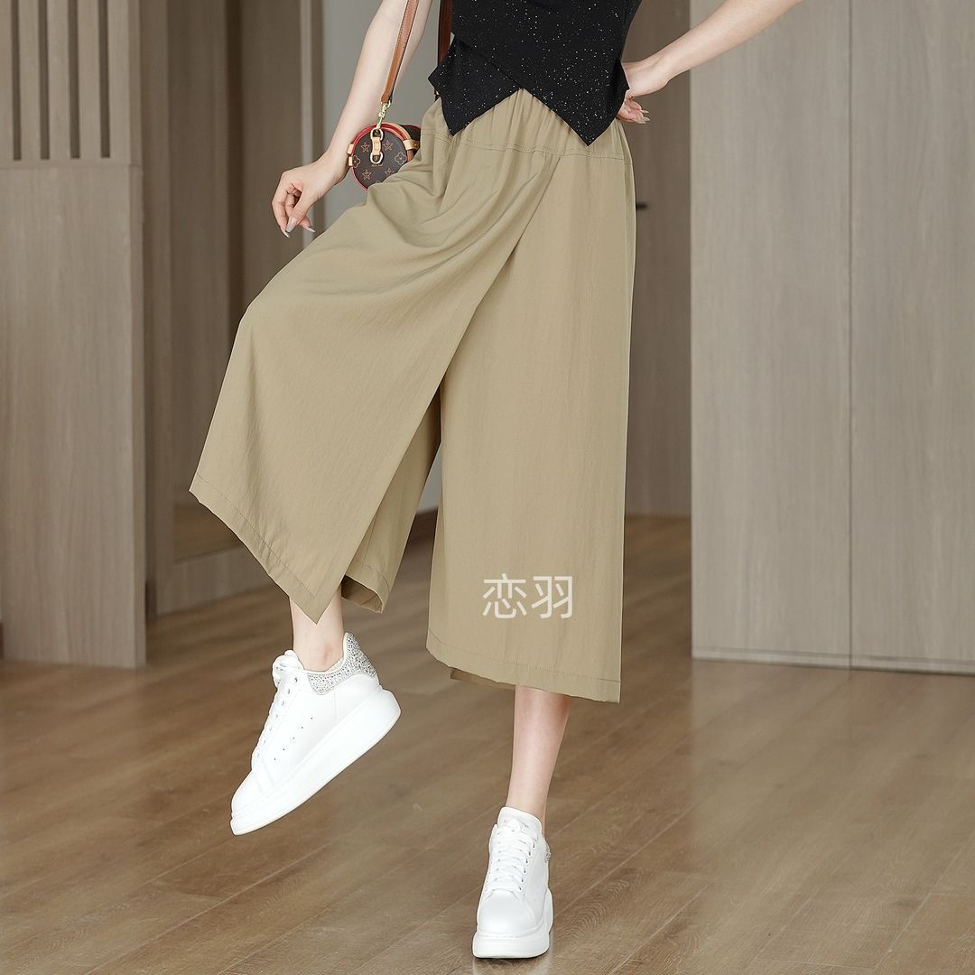 Nouveau pantalon jupe d'été pour femme, coupe ample, jambe large, style décontracté, coupe courte, effet usé légèrement, style jeune et frais