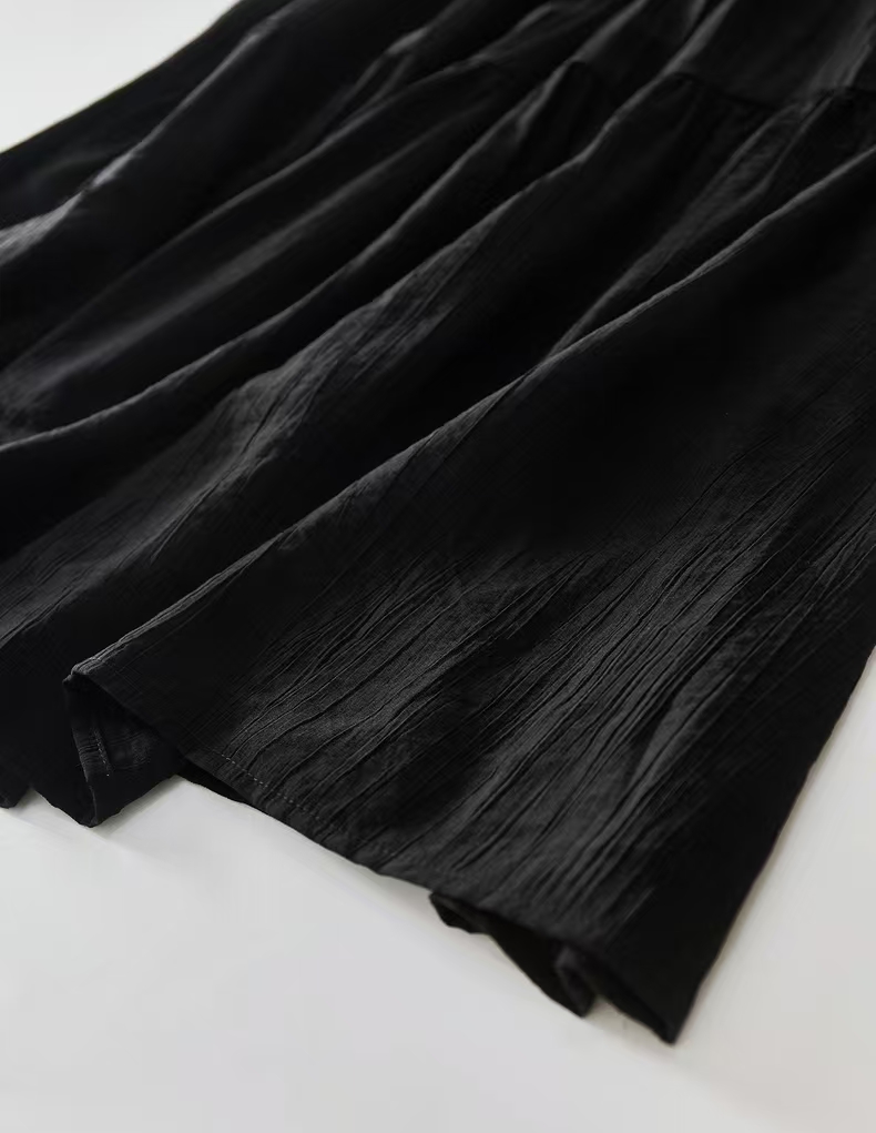 Robe noire pour femme, nouvelle collection été, style coréen, chic, élégante, à col rond, mi-longue, décontractée, à simple boutonnage