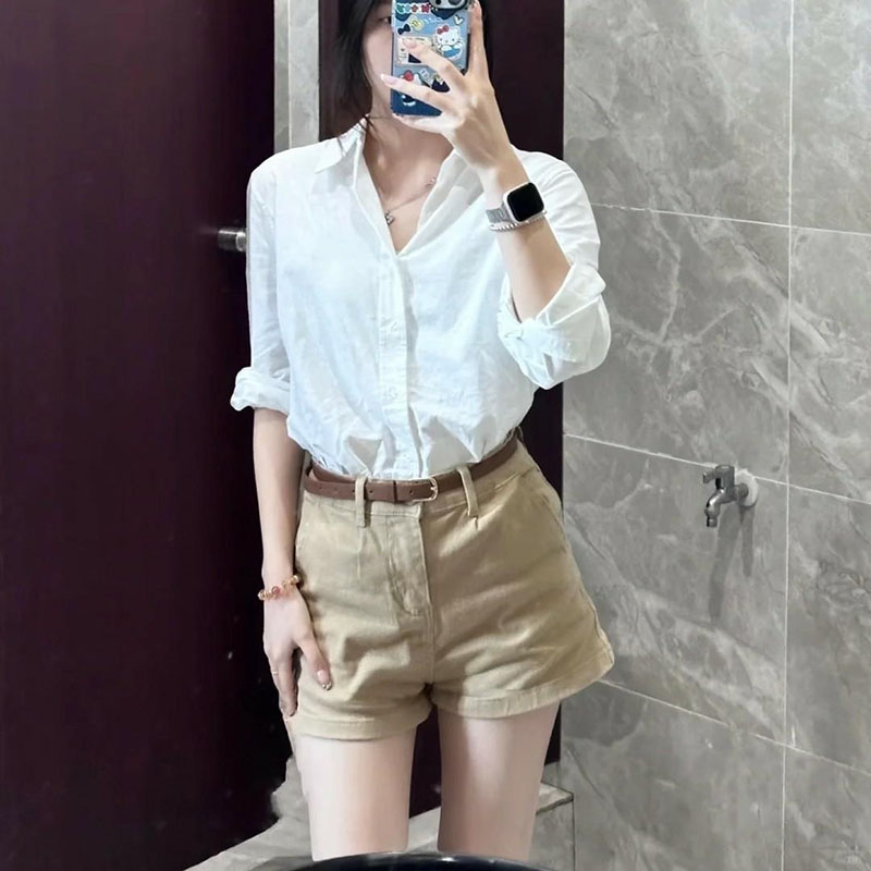 Short droit en Denim extensible pour femmes, kaki, décontracté, assorti avec tout, coréen, Simple, avec ceinture, pantalons courts chauds, été