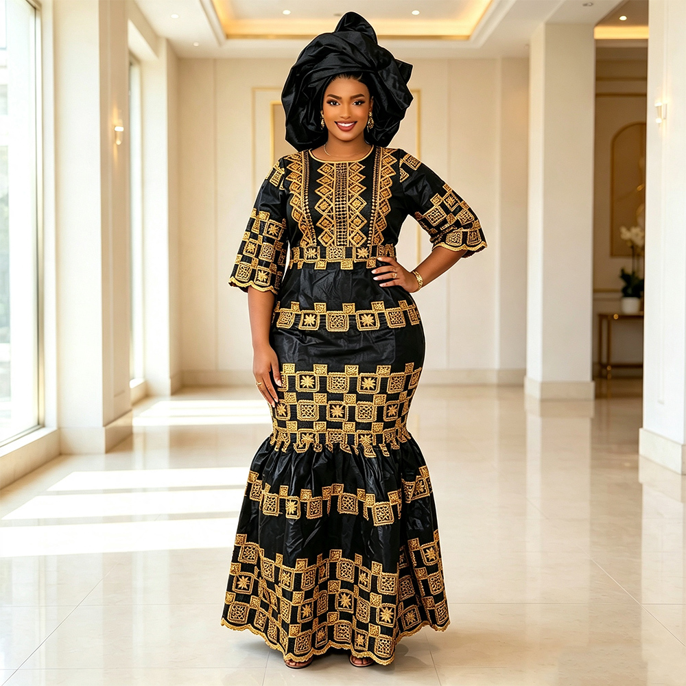 Robes longues de soirée africaines grande taille pour femmes, nouvelle collection 2026, robe de luxe en bazin brodée, élégante robe de soirée de mariage musulmane turque.