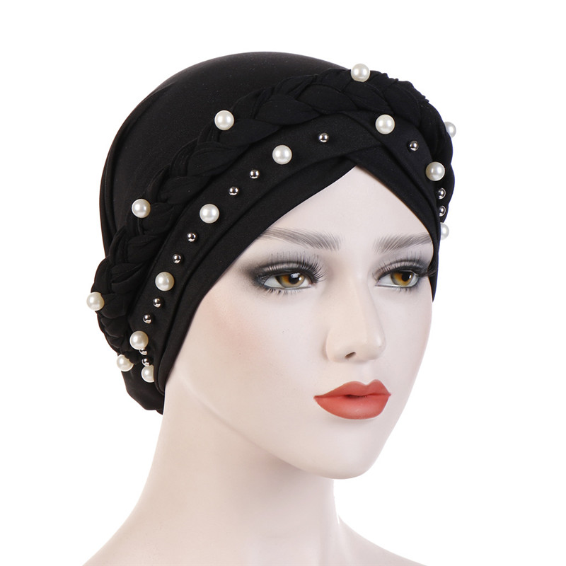 Foulard de tête pour femmes musulmanes, Turban en coton solide, Bonnet Hijab, perle blanche, intérieur, Turban enveloppant arabe