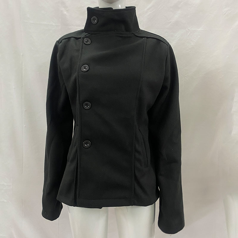 Manteau en laine pour femme, col montant, simple boutonnage, coupe ample, manches longues, style mode, pour le bureau et la rue, collection automne-hiver
