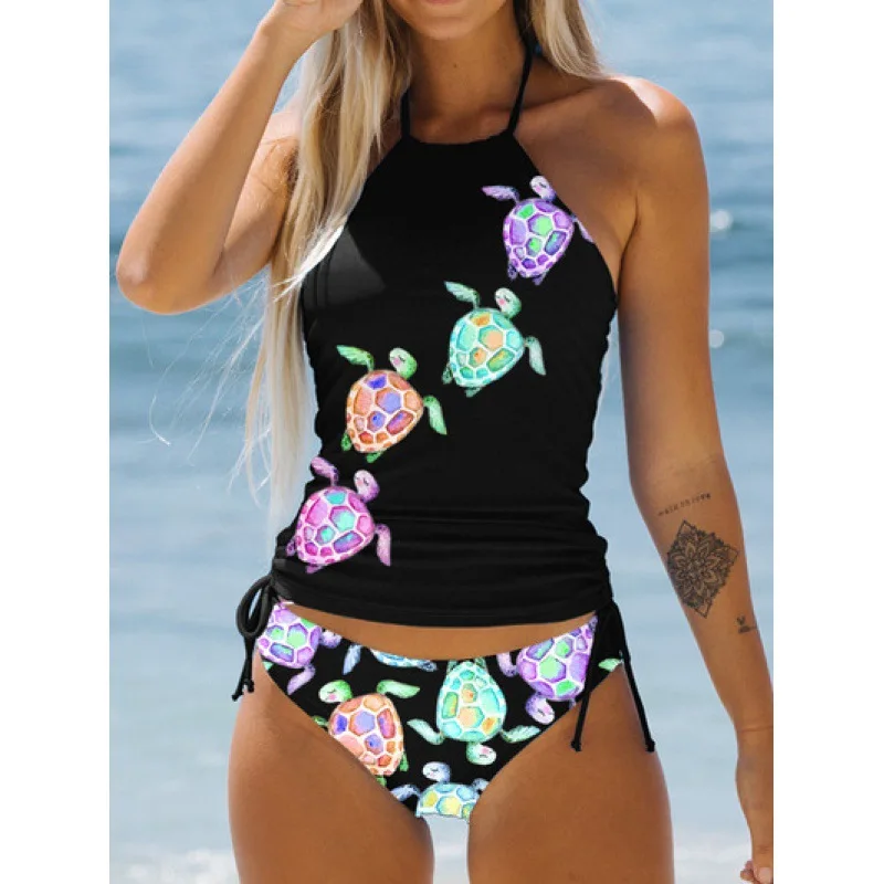 Maillot de bain femme noix de coco cordon côté licou cou Tankini ensemble été plage porter mignon maillots de bain femmes maillot de bain Sexy Bikini
