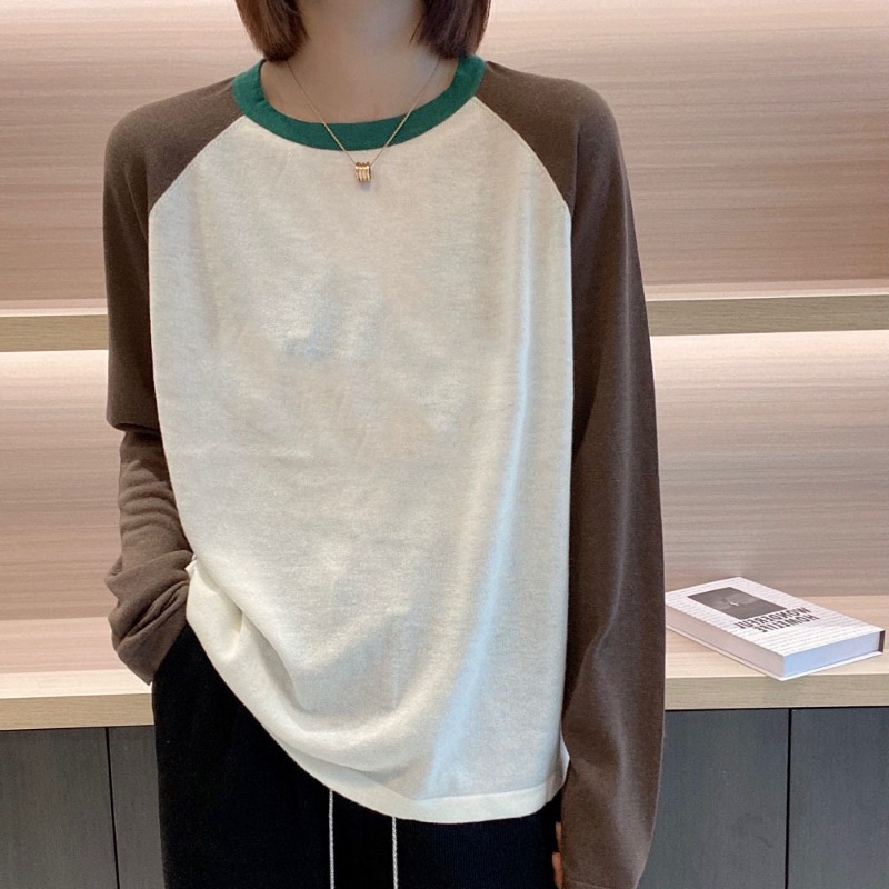 T-shirt en coton Patchowrk pour femme, col rond, manches longues, simple et chic, vêtements décontractés féminins, basique, automne, Y, document d'abonnés, Y2K