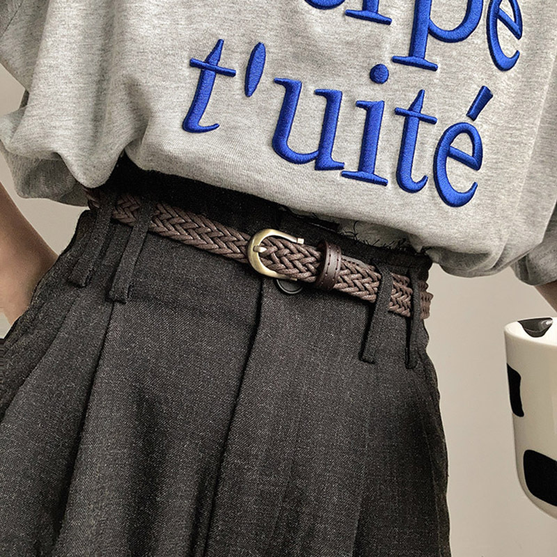 Ceinture fine tissée tendance 1,7x110cm, accessoires vintage pour jeans et robes, ceinture simple à boucle ardillon pour femme, Cinturones Para Mujer