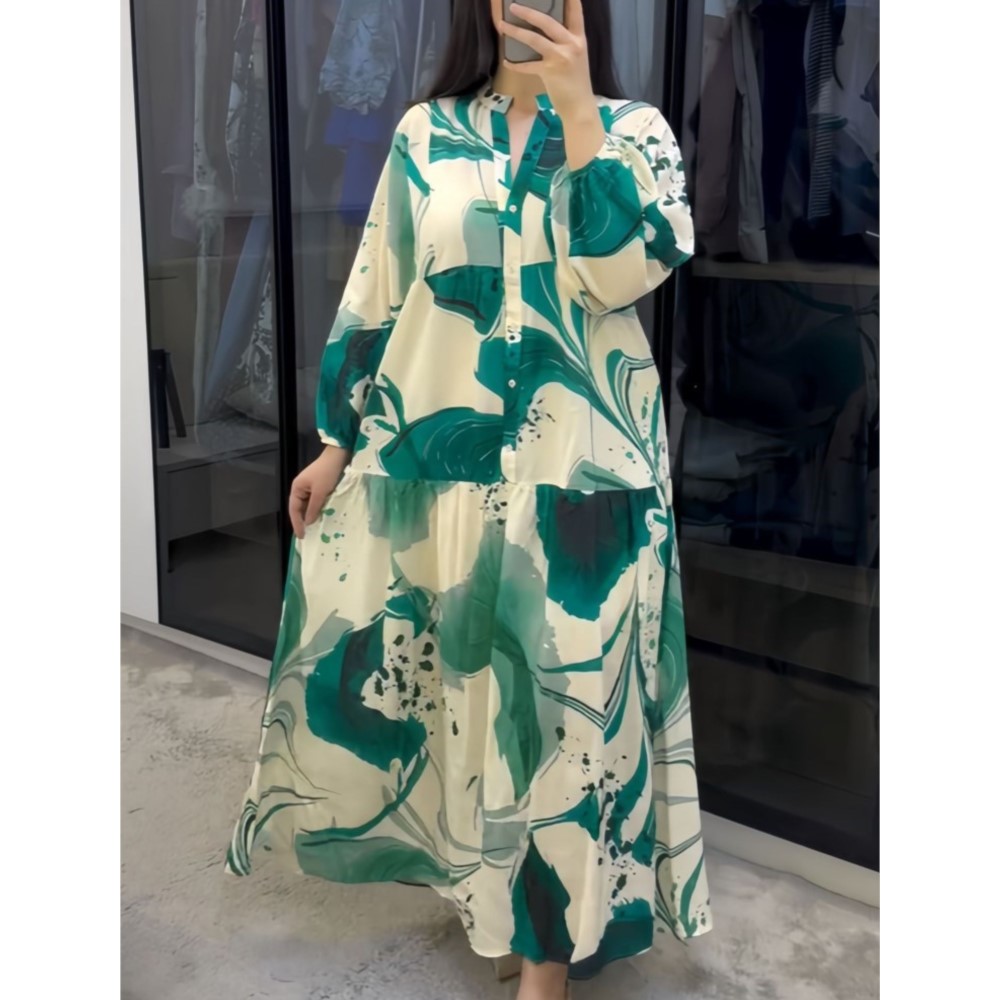 Chemise longue ample imprimée pour femmes, robes à manches longues, nouvelle mode épissée, printemps automne ​ ​ Robe décontractée élégante pour femmes, 2025