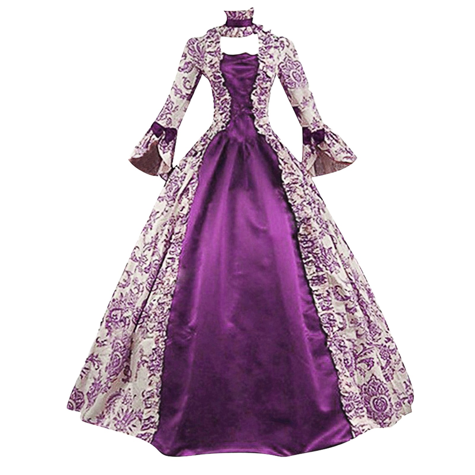 Femmes à lacets robe médiévale volants arc Vintage victorien carnaval Maxi robe taille haute florale femme fée longue robe Vestido