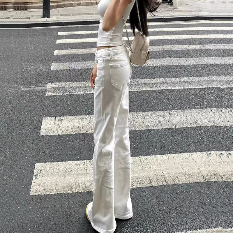 Mode coréenne taille haute jean blanc pour femmes Streetwear minceur Micro pantalon en Denim évasé femme Vintage pantalon ample femme