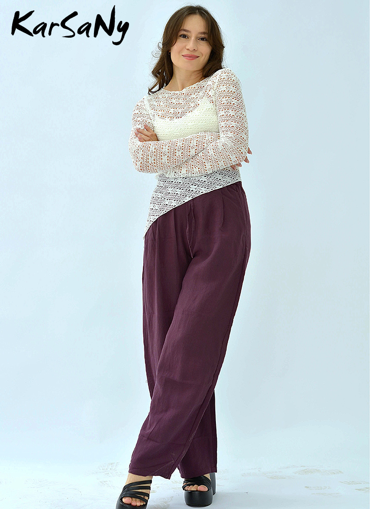 KarSaNy – pantalons d'été amples pour femmes, taille haute, décontractés, couleur unie, bleu marine, en Lyocell, pantalons à jambes larges pour femmes, baggy