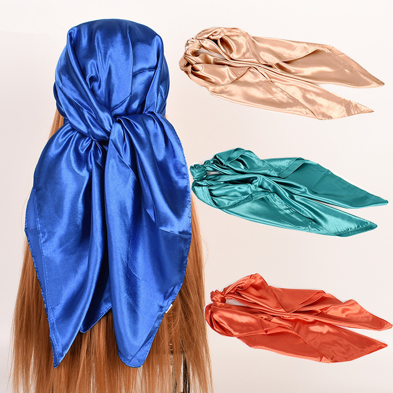 Foulards de luxe en soie pour femmes, carrés, en satin, hijab uni, châles, écharpes, bandeaux, bandanas islamiques