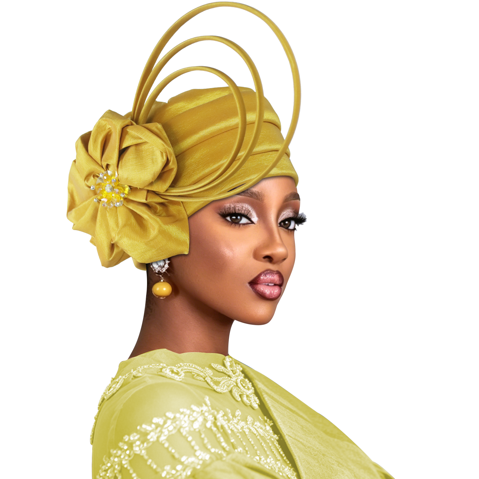 Turban africain Gele à fleurs et diamants pour femmes, couvre-chefs nigérians pour mariage, foulards et bonnets pour femmes